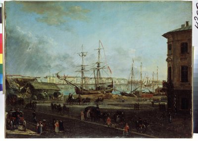 Udsigt over den engelske dæmning fra Vasilievsky-øen, Sankt Petersborg (Udsigt over den engelske dæmning fra Vasilievsky-øen). Maleri af Fjodor Yakovlevich Alexeev (1753-1824). Olie på lærred, 53 x 72,5 cm af Fyodor Yakovlevich Alexeev