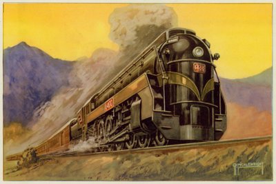 Canadian National Railway, ekspresstrømlinet lokomotiv nr. 6400, 4-8-4 (farve litho) af G.P. Micklewright