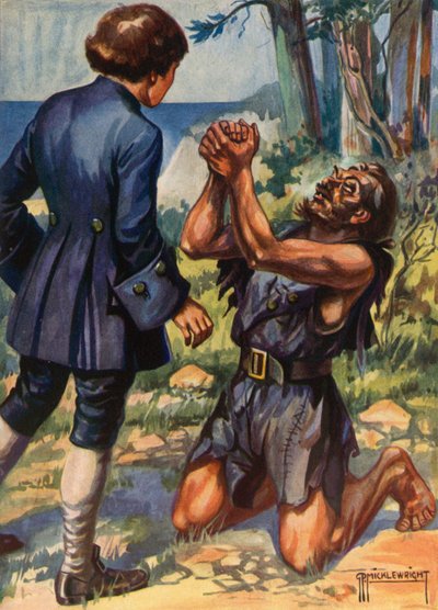 Illustration til Treasure Island af Robert Louis Stevenson (farve litho) af G.P. Micklewright
