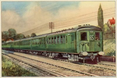 The Southern Railway, Electric Express fra London Bridge til Eastbourne (farve litho) af G.P. Micklewright