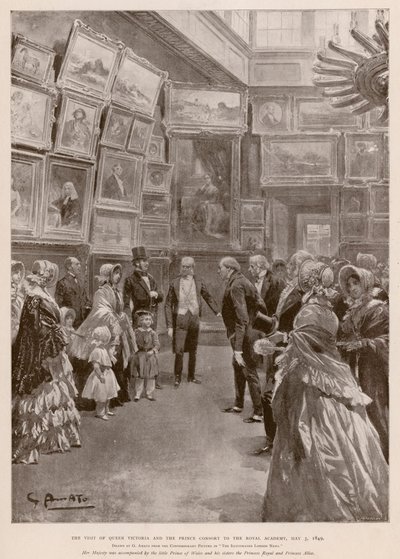Besøg af dronning Victoria og Albert, Prince Consort til Royal Academy, London, 3. maj 1849 (fotogravure) af G.S. (after) Amato