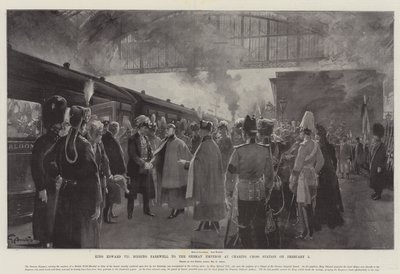 Kong Edward VII siger farvel til den tyske kejser på Charing Cross Station den 5. februar af G.S. Amato