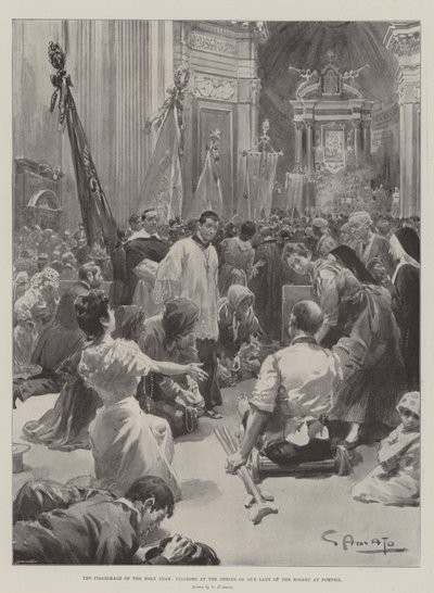 Det hellige års pilgrimsrejse, pilgrimme ved helligdommen for Vor Frue af rosenkransen i Pompeji af G.S. Amato