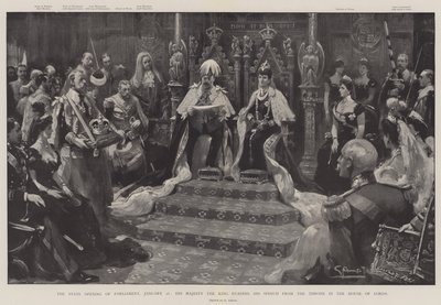 Statens åbning af parlamentet den 16. januar, Hans Majestæt Kongen læser sin tale fra tronen i Overhuset af G.S. Amato