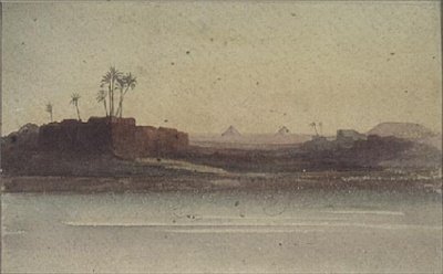 Første udsigt over pyramiderne fra Nilen nær Cairo af G.S. Cautley