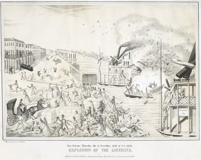 New Orleans torsdag den 15. november 1849 kl. 5, Explosion of the Louisiana, ca. 1849 (kromolitografi) af G. (after) Tolti
