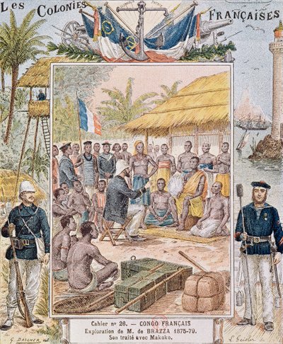 Udforskningen af M. de Brazza (1875-79) Hans traktat med Makoko, illustration fra 
