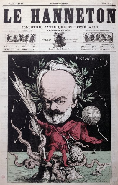 Karikatur af Victor Hugo (1802-85) som Zeus i eksil på Guernsey fra forsiden af Le Hanneton, juni 1867 af G. Deloyoti