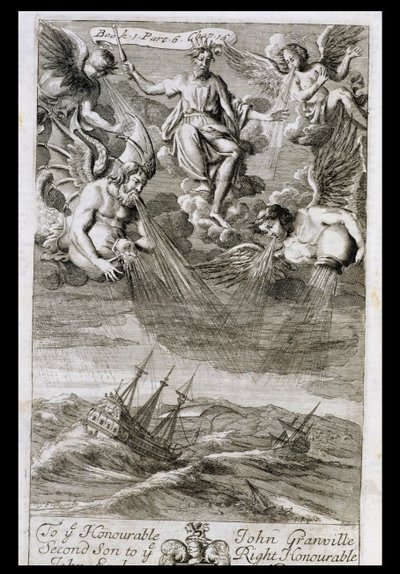 Jupiter kaster en storm på havet, illustration fra bog 1, del 6, kapitel 16 af 