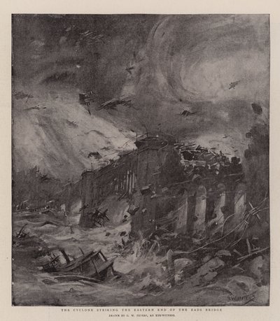 Cyklonen rammer den østlige ende af Eads Bridge af G. W. Peters