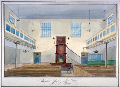 Indvendigt billede af Lion Street Baptist Chapel, ud for New Kent Road, Southwark, London, 1826 af G Yates