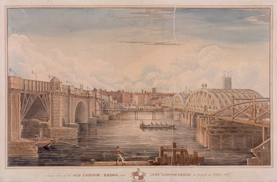 London Bridge gammel og ny, London, 1827 af G Yates