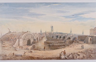 London Bridge gammel og ny, London, 1828 af G Yates