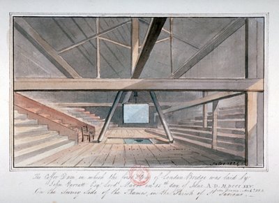 Udsigt over fundamentet af London Bridge, 1825 af G Yates