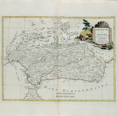 Andalusien og Granada, gravering af G. Zuliani hentet fra Tome I af det nyeste atlas udgivet i Venedig i 1776 af Antonio Zatta, privat samling af G. Zuliani