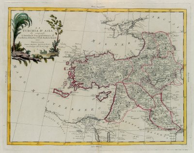 Asiatisk Tyrkiet, inklusive Antolia, Georgien, Armenien, Kurdestan, Diarbec, Irak-Arabi, Syrien, gravering af G. Zuliani taget fra Tome IV af "Newest Atlas" udgivet i Venedig i 1784 af Antonio Zatta, Privat Samling af G. Zuliani