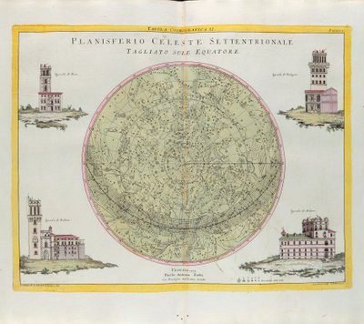 Kosmografisk tabel over den nordlige himmelplanisfære skåret ved ækvator, gravering af G. Zuliani taget fra Tome I af det nyeste atlas udgivet i Venedig i 1777 af Antonio Zatta af G. Zuliani