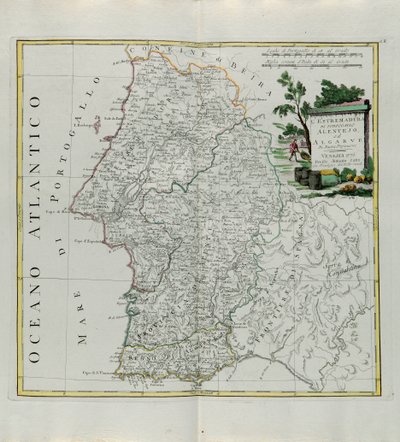 Extremadura af Portugal Alentejo eller Algarve, gravering af G. Zuliani taget fra Tome I af det nyeste atlas udgivet i Venedig i 1776 af Antonio Zatta, privat samling af G. Zuliani