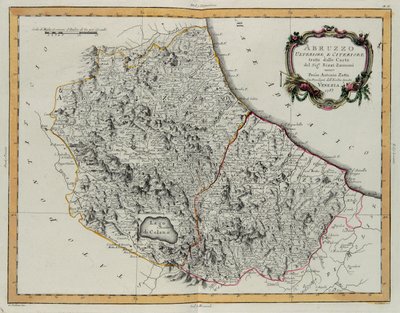 Farther and Hither Abruzzo, gravering af G. Zuliani hentet fra Tome II af "Newest Atlas" udgivet i Venedig i 1783 af Antonio Zatta, Privat Samling af G. Zuliani