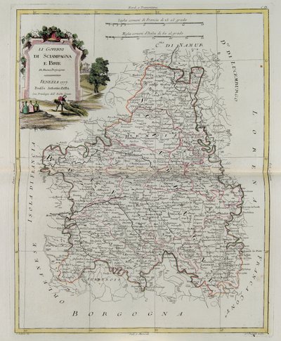Governances of Champagne and Brie, gravering af G. Zuliani hentet fra Tome I of the Newest Atlas udgivet i Venedig i 1777 af Antonio Zatta, Privat Samling af G. Zuliani