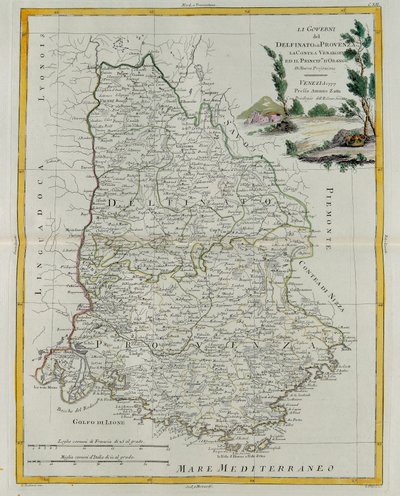 Styring af Dauphin, Provence, grevskabet Venaissin og Principate of Orange, gravering af G. Zuliani hentet fra Tome I af det nyeste atlas udgivet i Venedig i 1777 af Antonio Zatta, Priv af G. Zuliani