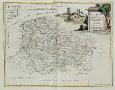 Styring af Fransk Flandern, Artois, Picardie og Boulonois, gravering af G. Zuliani hentet fra Tome I af det nyeste atlas udgivet i Venedig i 1776 af Antonio Zatta, privat samling af G. Zuliani