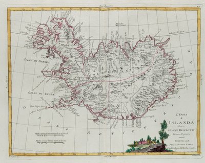 Island opdelt i sine distrikter, indgravering af G. Zuliani taget fra Tome III af "Nyeste Atlas", udgivet i Venedig i 1781 af Antonio Zatta, Privat Samling af G. Zuliani