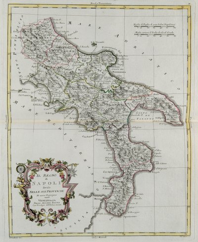 Kongeriget Napoli opdelt i dets provinser, gravering af G. Zuliani taget fra Tome II af "Nyeste Atlas", udgivet i Venedig i 1781 af Antonio Zatta, Privat Samling af G. Zuliani