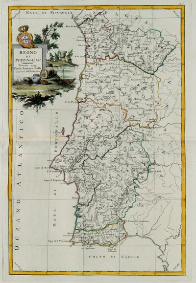 Kongeriget Portugal, gravering af G. Zuliani hentet fra Tome I af det nyeste atlas udgivet i Venedig i 1776 af Antonio Zatta, privat samling af G. Zuliani
