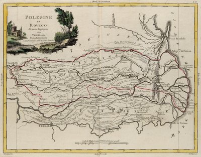 Landområde i staten Veneto: område af Rovigo, gravering af G. Zuliani hentet fra Tome II af "Nyeste Atlas", udgivet i Venedig i 1782 af Antonio Zatta, privat samling af G. Zuliani
