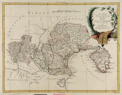 Landområde i staten Veneto, opdelt i dets provinser, gravering af G. Zuliani taget fra Tome II af "Nyeste Atlas", udgivet i Venedig i 1782 af Antonio Zatta, Privat Samling af G. Zuliani