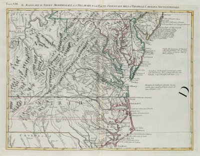 Maryland, det sydlige New Jersey, Delaware og den østlige del af Virginia og North Carolina, gravering af G. Zuliani taget fra Tome I af "Newest Atlas" udgivet i Venedig i 1778 af Antonio Zatta, Privat Samling af G. Zuliani