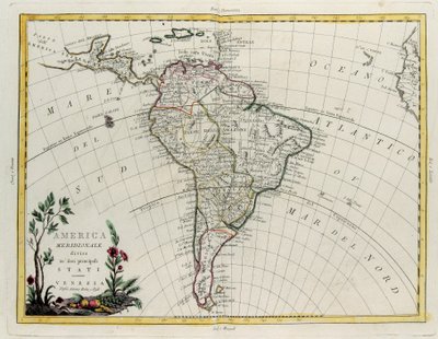 Sydamerika opdelt i dets hovedstater, gravering af G. Zuliani taget fra Tome IV af "Newest Atlas" udgivet i Venedig af Antonio Zatta, Privat Samling af G. Zuliani