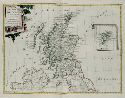 Kongeriget Skotland, gravering af G. Zuliani taget fra Tome I af det nyeste atlas udgivet i Venedig i 1776 af Antonio Zatta, privat samling af G. Zuliani