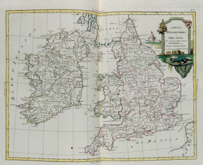 Kongerigerne England og Irland, gravering af G. Zuliani hentet fra Tome I of the Newest Atlas udgivet i Venedig i 1776 af Antonio Zatta, Privat Samling af G. Zuliani