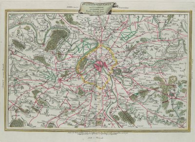Omridset af Paris, The Governances of France and Orleans, gravering af G. Zuliani hentet fra Tome I of the Newest Atlas udgivet i Venedig i 1776 af Antonio Zatta, Privat Samling af G. Zuliani