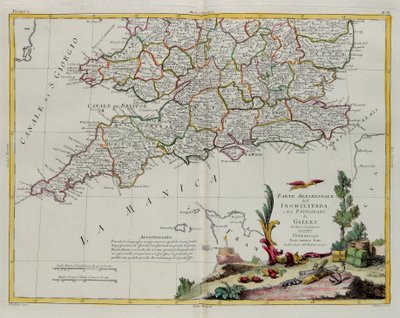 Den sydlige del af England og Principate of Wales, gravering af G. Zuliani hentet fra Tome I of the Newest Atlas udgivet i Venedig i 1778 af Antonio Zatta, Privat Samling af G. Zuliani
