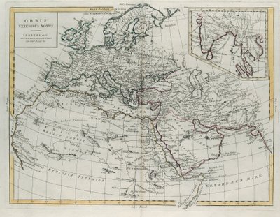 Verden kendt af de gamle, gravering af G. Zuliani hentet fra Tome IV af det nyeste atlas udgivet i Venedig i 1785 af Antonio Zatta, privat samling af G. Zuliani
