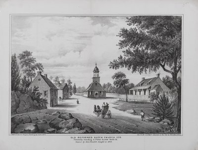 Old Reformed Dutch Church i 1776, tegnet af Miss Elizabeth Sleight i 1808, trykt for H. McCloskeys Manuel fra City of Brooklyn, 1864 af G. after Hayward