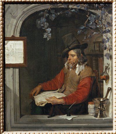 Apotekeren, også kendt som kemikeren ... af Gabriel (attr. to) Metsu