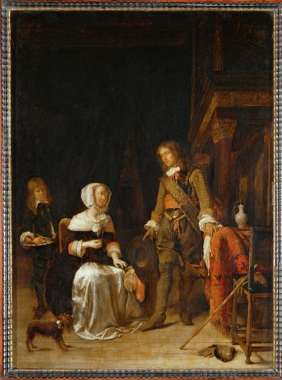 En soldat besøger en ung kvinde ... af Gabriel (attr. to) Metsu