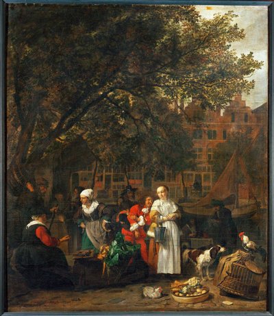 Grøntsagsmarked i Amsterdam, Holland ... af Gabriel (attr. to) Metsu