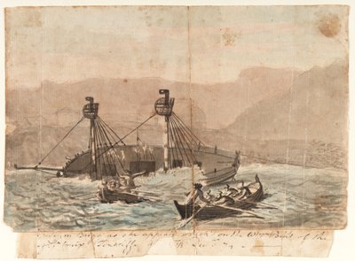 Ekspeditionen Brigg, som den så ud, da den forliste på den vestlige spids af øen Sta Cruiz Teneriffe i december 1774. af Gabriel Bray