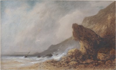 En klippekyst i en storm af Gabriel Hippolyte Lebas