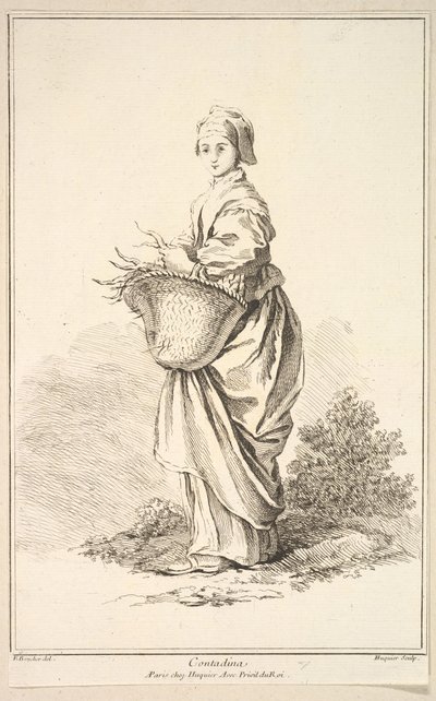 Contadina, fra Samling af forskellige udenlandske figurer Opfundet af F. Boucher P...., 1700-tallet. af Gabriel Huquier