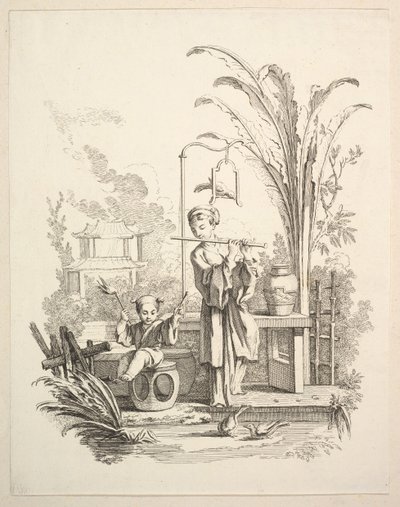 Flautist og en børnepaukespiller, ca. 1742. af Gabriel Huquier