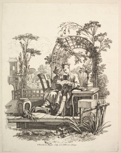 Mand og kvinde læser, ca. 1742. af Gabriel Huquier