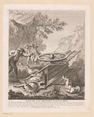 Ragotin valt van de wagen Ragotin er væltet i mudderet (titel på objekt) Scener fra Roman Comique van Scarron (serietitel) af Gabriel Huquier