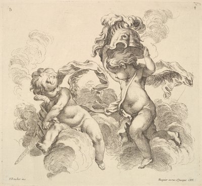 To børn, et med et sværd, et andet med en hjelm. af Gabriel Huquier