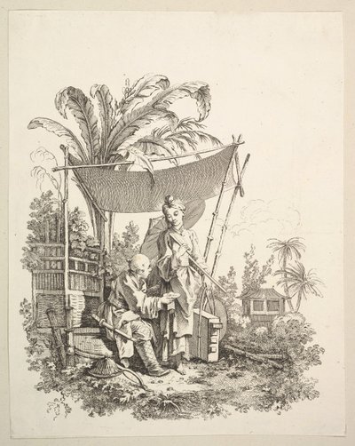 Kvinde, der viser nysgerrigheder til soldat, ca. 1742. af Gabriel Huquier